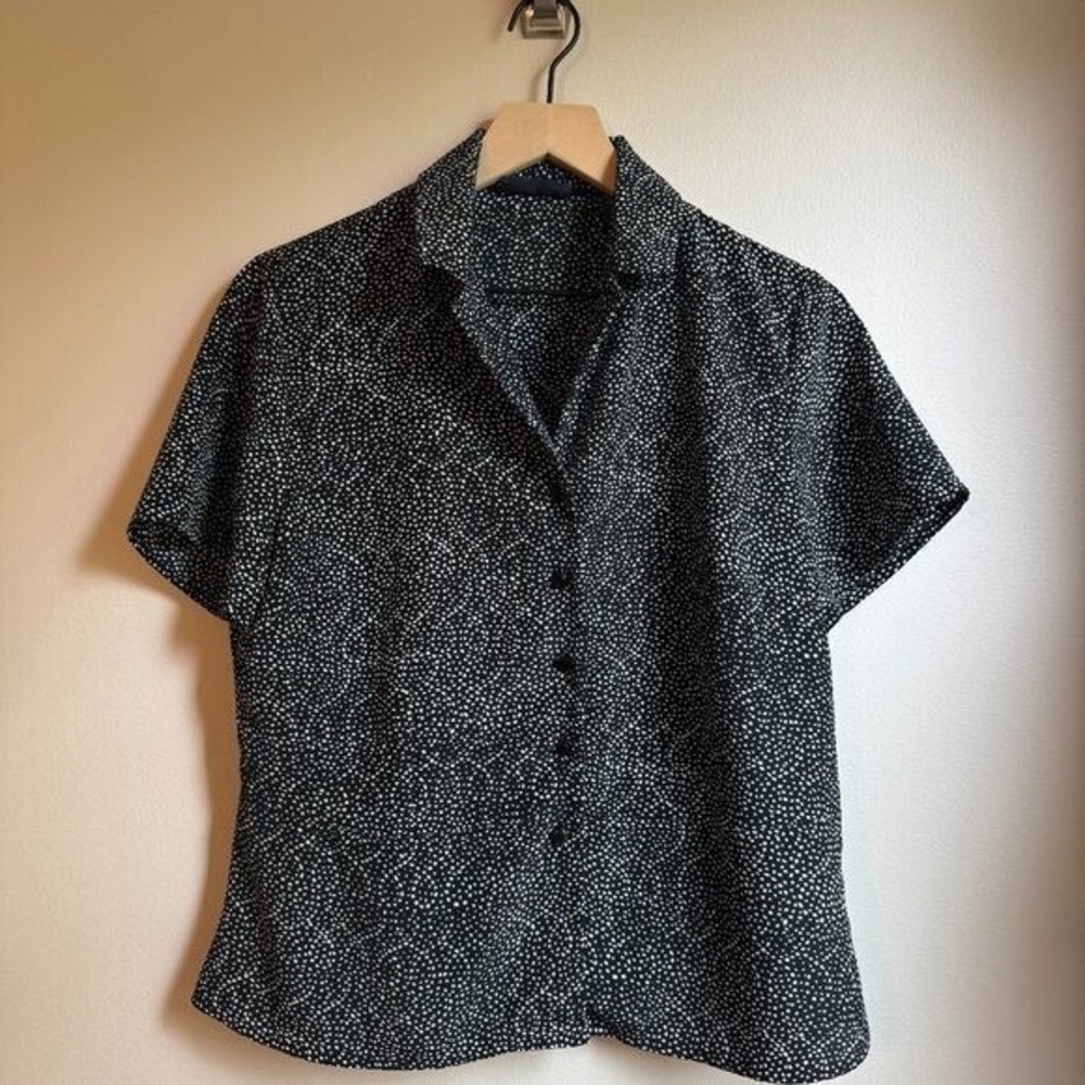 Karen Scott Patterned Button-up Blouse Black & White Women's Medium (X139)